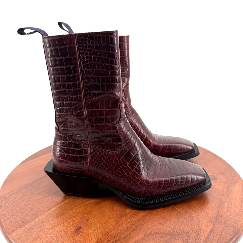 Eytys Luciano Boots Burgundy Embossed Block Heel Square Toe Leather EU37/US 6.5